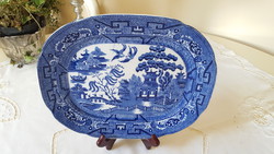 Antique, English faience willow, oriental, willow patterned square platter