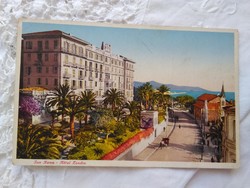 Antik olasz városképes képeslap/üdvözlőlap San Remo Hotel Lombra utcakép, tenger, pálmafa
