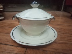 Fabulous rare bone-colored antique drasche sugar bowl with beautiful silver plating