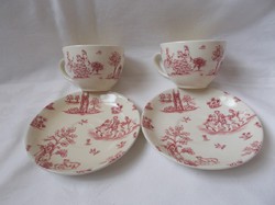 English genre scene tea set, cup, placemat plate 2 eyes (Wood sons)