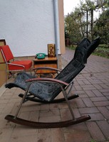 Very rare old tubular rocking chair, retro, vintage, leather rocking chair by takeshi nii, 1950s