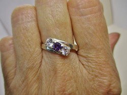Beautiful silver ring with white and amethyst purple stones