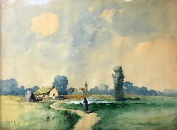 Neogrády Antal (1861 - 1942):Hazafelé,akvarell,kerettel:40 x 50 cm