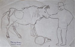Signed drawing of Ferenc Jánossy (1926-1983), friend and co-creator of Gábor Bódy