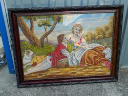 Antique huge tapestry picture - romantic couple