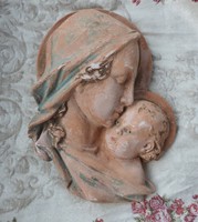 Madonna with your baby - antique ceramic wall sculpture