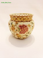 Zsolnay burgundy floral openwork pot. Flawless!