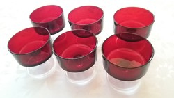 Francia üveg bordó talpas pohár piros karácsonyi terítékhez 6 db