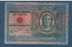 100 Korona 1912 VF Deutschösterreich bélyegzés Német - Német változat Vastag papír