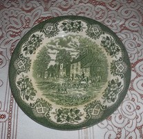 Zöld mély jelenetes tányér Staffordschire