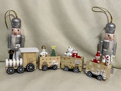 Gyönyörű fa ünnepi vonat és Diótörő  karácsonyfadísz csomag