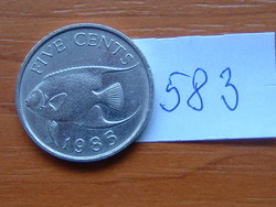 BERMUDA 5 CENT 1985 HAL, Bermuda blue angelfish #583