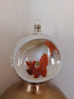 Retro üveg karácsonyfadísz régi mókusos gömb üvegdísz