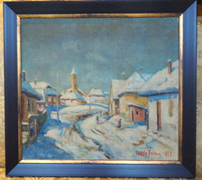 Viszló Ferenc 1935: Téli falusi utca titled painting