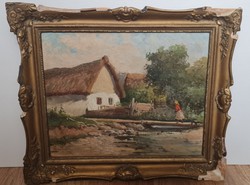 Cozy farm-themed oil painting