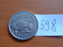 Bermuda 5 cent 1987 hal, bermuda blue angelfish # 598