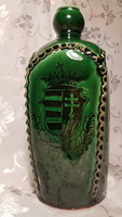 Hungarian, folk, inscribed, green glazed butelia 