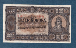 1923 1000 Korona Hungarian banknote printing company rt.Vf +