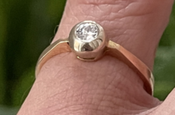 About 1 forint! 14 carat modern gold button ring with 0.2 carat snow white flawless diamonds, 1.9 grams!