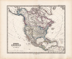 Észak - Amerika térkép 1878, német, atlasz, 31 x 38 cm, eredeti, Stieler's, Justus Perthes, közép