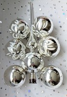 Üveg ezüst fehér nagy gömb és csúcsdísz karácsonyfa díszek 6+1db
