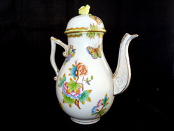 Herendi Viktória Mintás Barokk porcelán nagy teáskanna sárga rózsa fedéllel