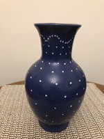 Városlődi majolika kékfestő váza 19 cm