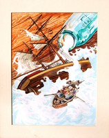 Felvidéki András (1946): Hajótörés a Tejtengeren - eredeti akvarell, keretezve