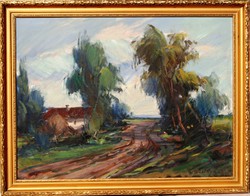 Metykó Gyula (1907-1992): Fák között kanyargó út - olaj-vászon festmény, keretezve