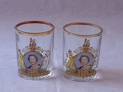 II. Erzsébet brit királynő uralkodásának aranyjubileumi alkalmi likőrös poharai 2 db