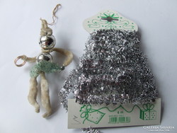 Régi, retró zsenília karácsonyi figura,karácsonyfadísz és ezüst fenyőfa girland egyben