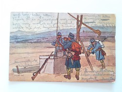 Old postcard 1916 soldiers Juszkó drawing postcard