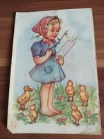 Old postcard, Easter greetings, drawing by Joseph Tury, 1955