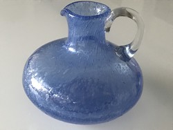 Kézműves, buborékos üvegkancsó gyönyörű kék színben, 14 cm magas