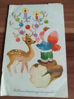 Régi képeslap,karácsonyi üdvözlő lap, 1968, Rajz: Szilas Győző