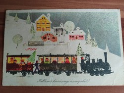 Régi képeslap,karácsonyi üdvözlet, rajz: Gonda Zsuzsa, 1961, ÁB bélyegzés