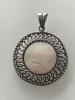 Silver-plated pendant with mother-of-pearl insert, 5.5 cm long
