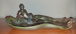 Huge Art Nouveau girl in a bronze bowl by the lake