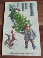 Régi képeslap,karácsonyi üdvözlő lap, Rajz: Gönczi Tibor