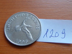 Bermuda 25 cents 1996 phaethon lepturus, white-tailed tropical bird # 1209