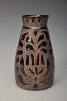 Bozsik Kálmán Kunszentmárton, ritka barna szecessziós váza . 1920-as évek
