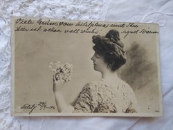 Antique long address Art Nouveau postcard / greeting card / photo card elegant lady circa 1900