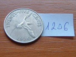 Bermuda 25 cents 1970 phaethon lepturus, white-tailed tropical bird # 1206