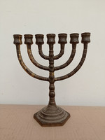 Antik patinás súlyos bronzírozott réz menora menóra zsidó gyertyatartó 7 ágú gyertya tartó kk