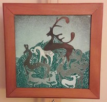 Dr. Glass Mary's Eve: deer - fire enamel / 30cm * 30 cm + frame