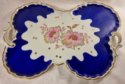 Porcelain tray with a beautifully beautiful floral pattern, gilded decor, cobalt painting, no marking.