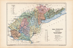 Map of Zala County 1904 (3), county, Greater Hungary, original, kogutowicz elf, atlas