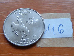 USA 25 CENT 1/4 DOLLÁR 2007 D (Wyoming) Réz-nikkellel futtatott réz, G. Washington 116.
