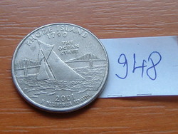 USA 25 CENT 1/4 DOLLÁR 2001 P (Rhode Island), Réz-nikkellel futtatott réz, G. Washington #948