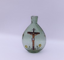 Szakított festett huta üveg jelzett REPLIKA palack butella XVIII. század Erdély